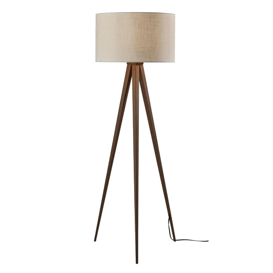 Adesso Floor Lamp with Walnut Rosewood Veneer and Beige Fabric Lampshade – 3-Way Adjustable Brightness, Lamp for Bedroom, Living Room, and House Décor, 60.25” x 21”