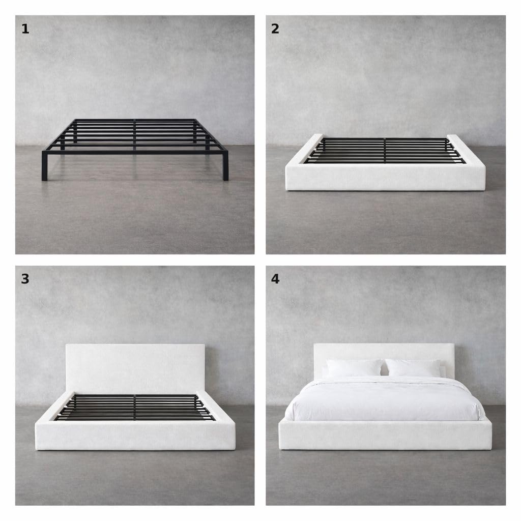 Cloud Frame Square Bed – Washable Cover - Soft Upholstered Linen - Minimalist Modern - Sold Separately (Waterproof Brown Linen, King Headboard)
