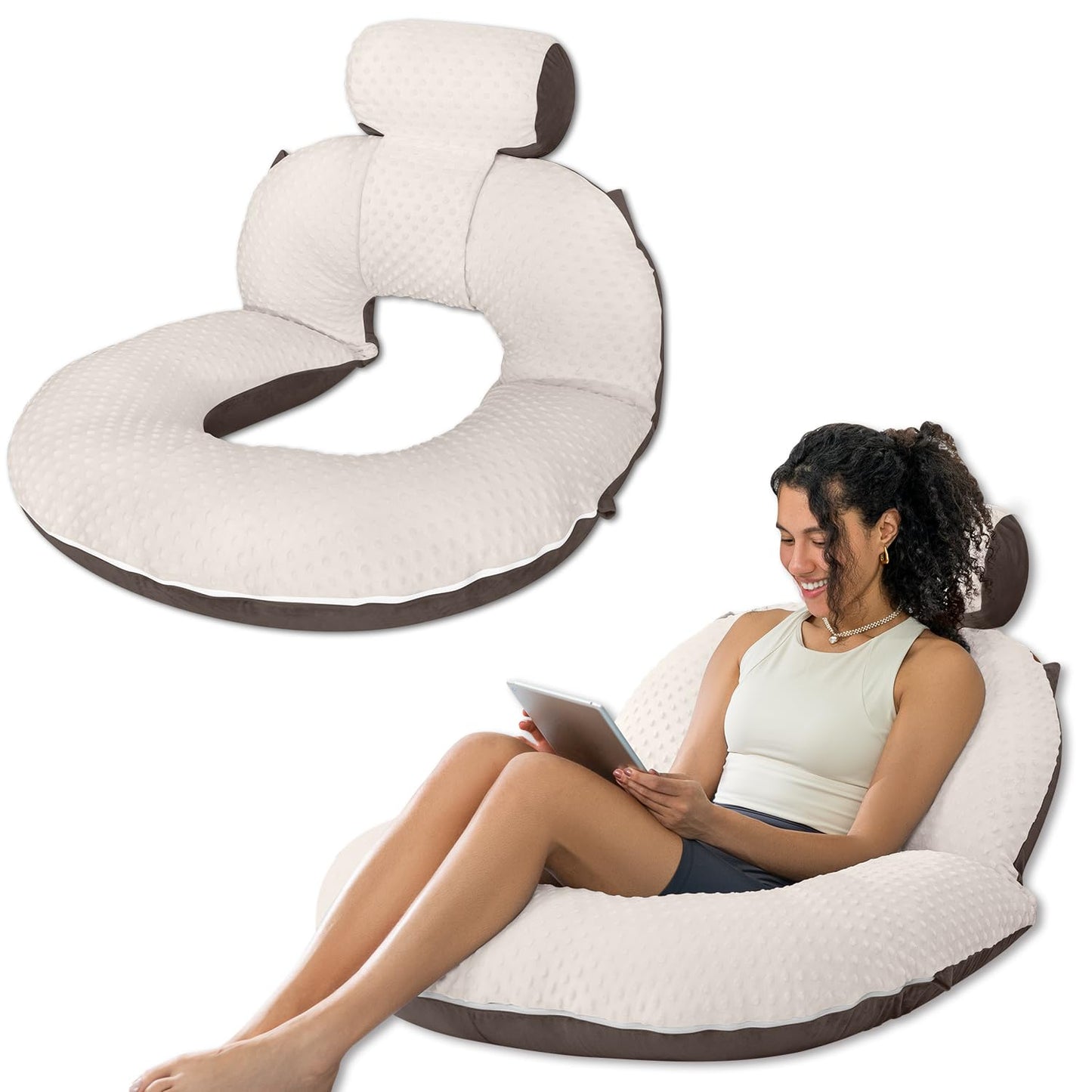 INSEN Reading Pillow, Back Pillow for Sitting in Bed for Reading, Nurse & Relax, Reading Pillow for Adults, Moms & Kids, Sit Up Pillow for Bed, Double-Sided Brown