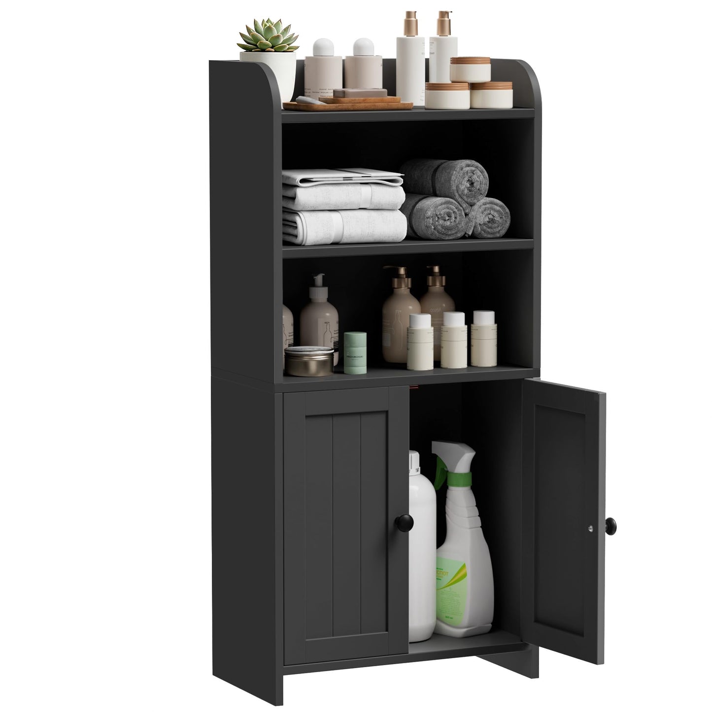 Cerlyunzan Small Bathroom Storage Cabinet, Freestanding Bathroom Cabinet and Organizer with Shelves, Small Cabinet with Doors for Bathroom, Laundry Room, 7.9" D x 14.6" W x 31" H, Black