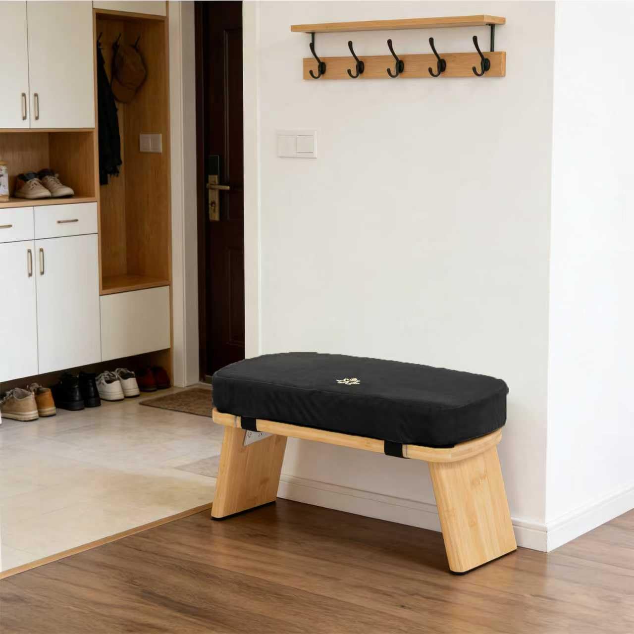 Estleys Meditation Bench, Bamboo Meditation Stool, Folding Kneeling Meditation Bench, Seiza Prayer Bench, Prayer Bench with Meditation Cushion, Kneeling Stool(Black-Bag)