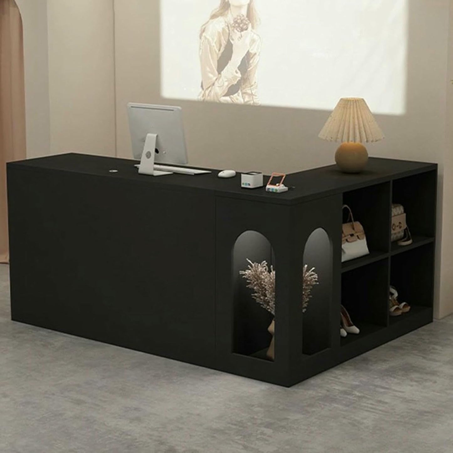 L-Shap Reception Counter, Front Modern Retail Checkout, Reception Counter Desk with Lockable Drawers, for Clothing Store, Company Retail Counter, Coffee Shop
