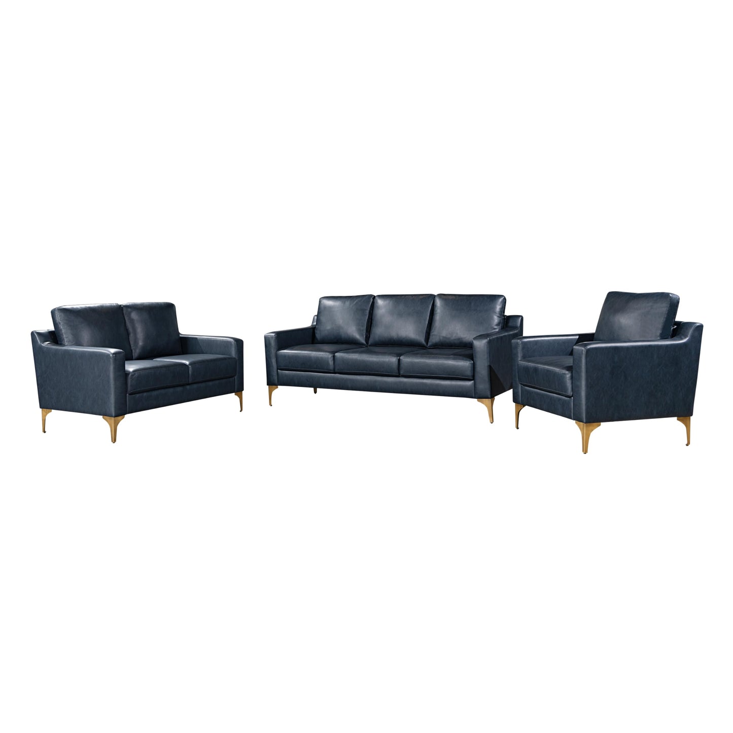 Serta Triton 78" Sofa, Transitional Modern, Dreamcoil Comfort, Metal Legs, Vegan Leather, Navy Blue