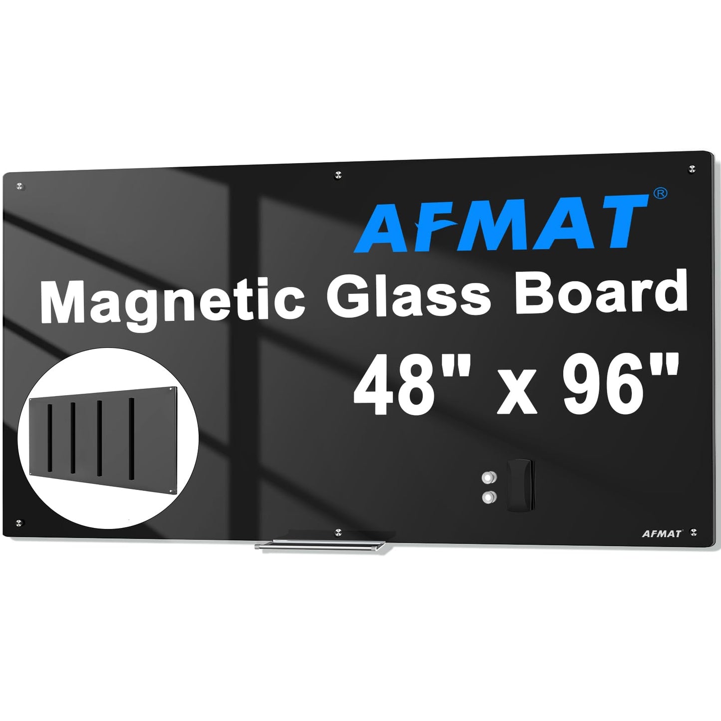 AFMAT Magnetic Black Glass Dry Erase Board, 48" x 36" Glass Blackboard, 4mm Tempered Glass w/Strong Magnetic Surface, Large Chalkboard for Wall, Frameless Wall Mounted for Office Home School