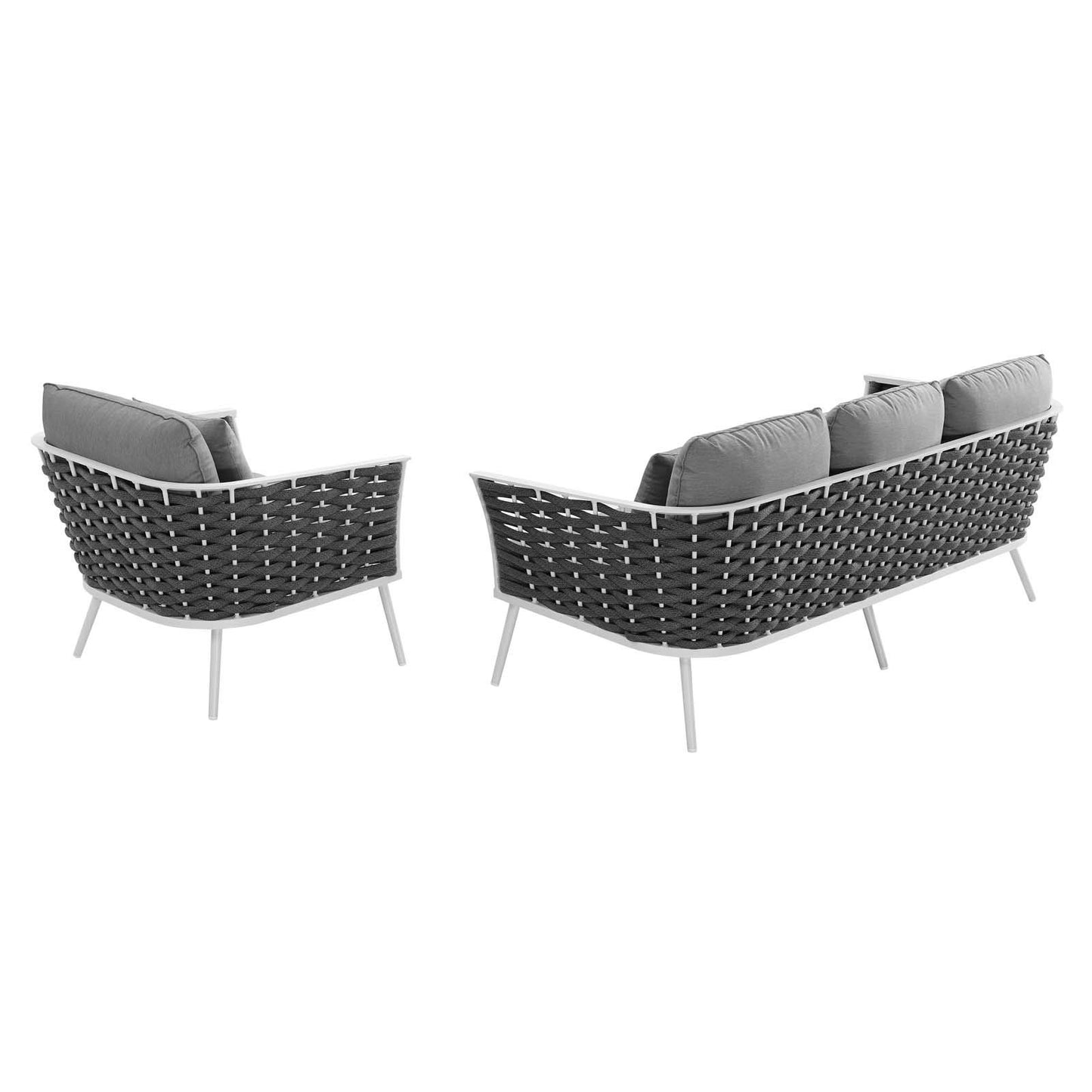 Modway Stance Outdoor Patio Aluminum Sofa and Armchair in White Gray