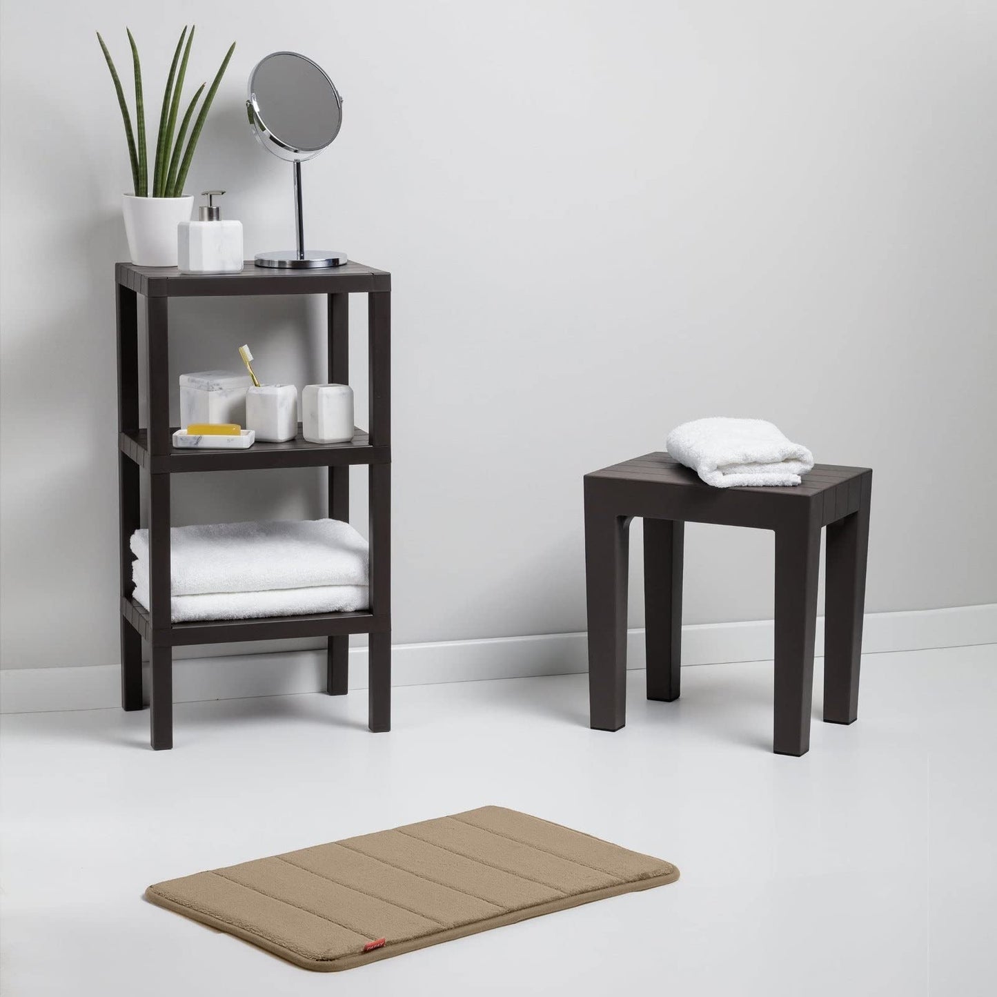 TATAY Lombok Rectangular Bench, Polypropylene, BPA Free, Wood Effect, Anti-UVA Protection, Max 130KG, Suitable for Indoor and Outdoor, Gray. Dimensions 38x29x41cm
