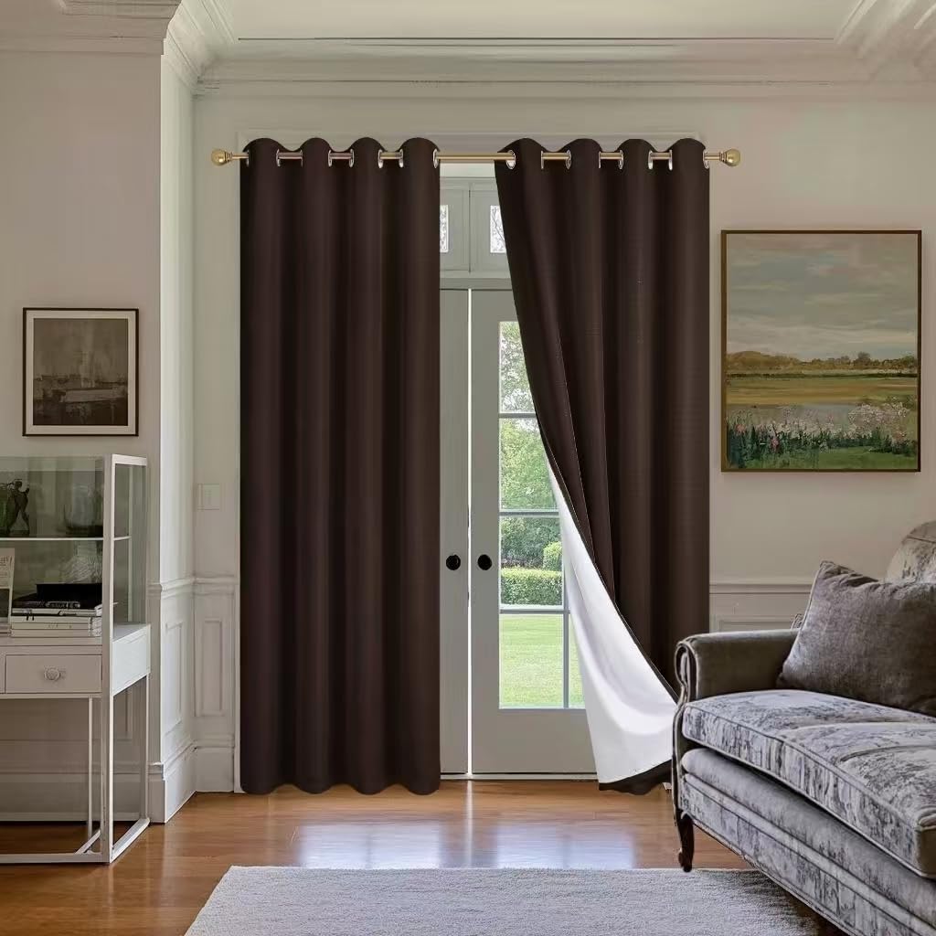SMILETIME 100% Blackout Brown 52 x 108 in Long Velvet Curtains with Grommet, Thermal Insulated Super Soft Privacy Noise Reducing Velvet Curtains for Living Room Bedroom, 2 Panels