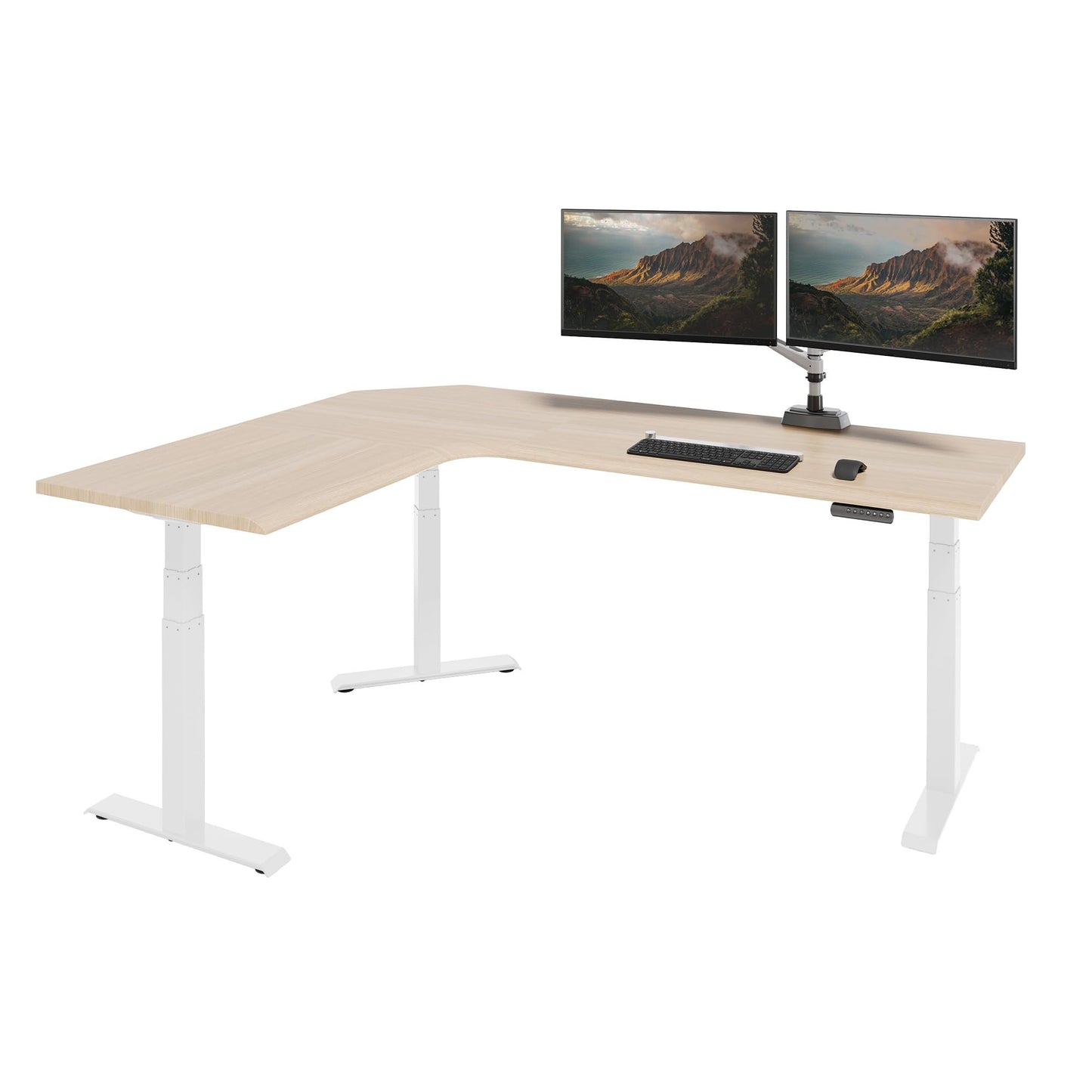 Vari ComfortEdge 80x60 L-Shape Electric Standing Desk – Height Adjustable Sit-Stand VariDesk for Corner Office with Reversible Left/Right Design + Light Wood/White Legs (Ships in 3 Boxes)