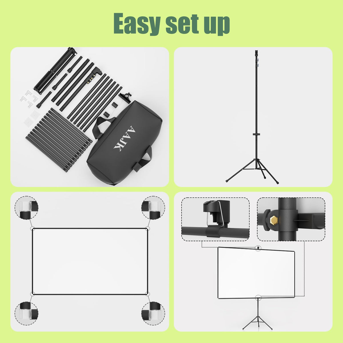 AAJK 100in Projector Screen with Stand,Portable 16:9 4K HD Indoor Outdoor Projection Screen with Wrinkle-Free Design, Ideal for Home Theater– Includes Carry Bag (100IN) (100)