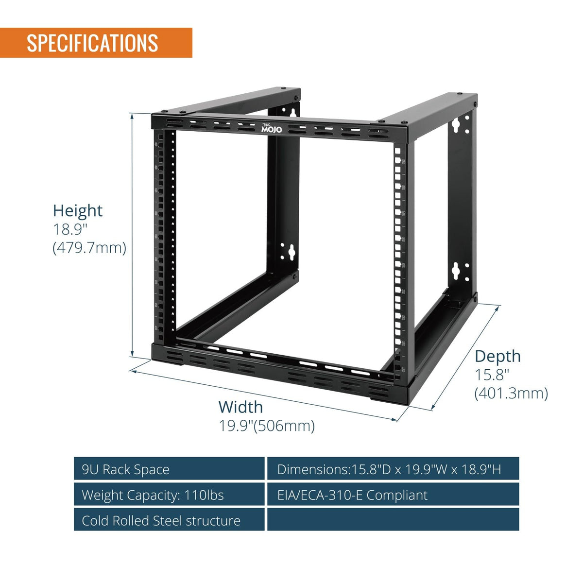 Tecmojo 9U Fixed Wall Mount Network Rack 15.8inch Depth Open Frame for Server Data/AV/IT/Communication/Computer Equipment/Patch Panel Heavy Duty