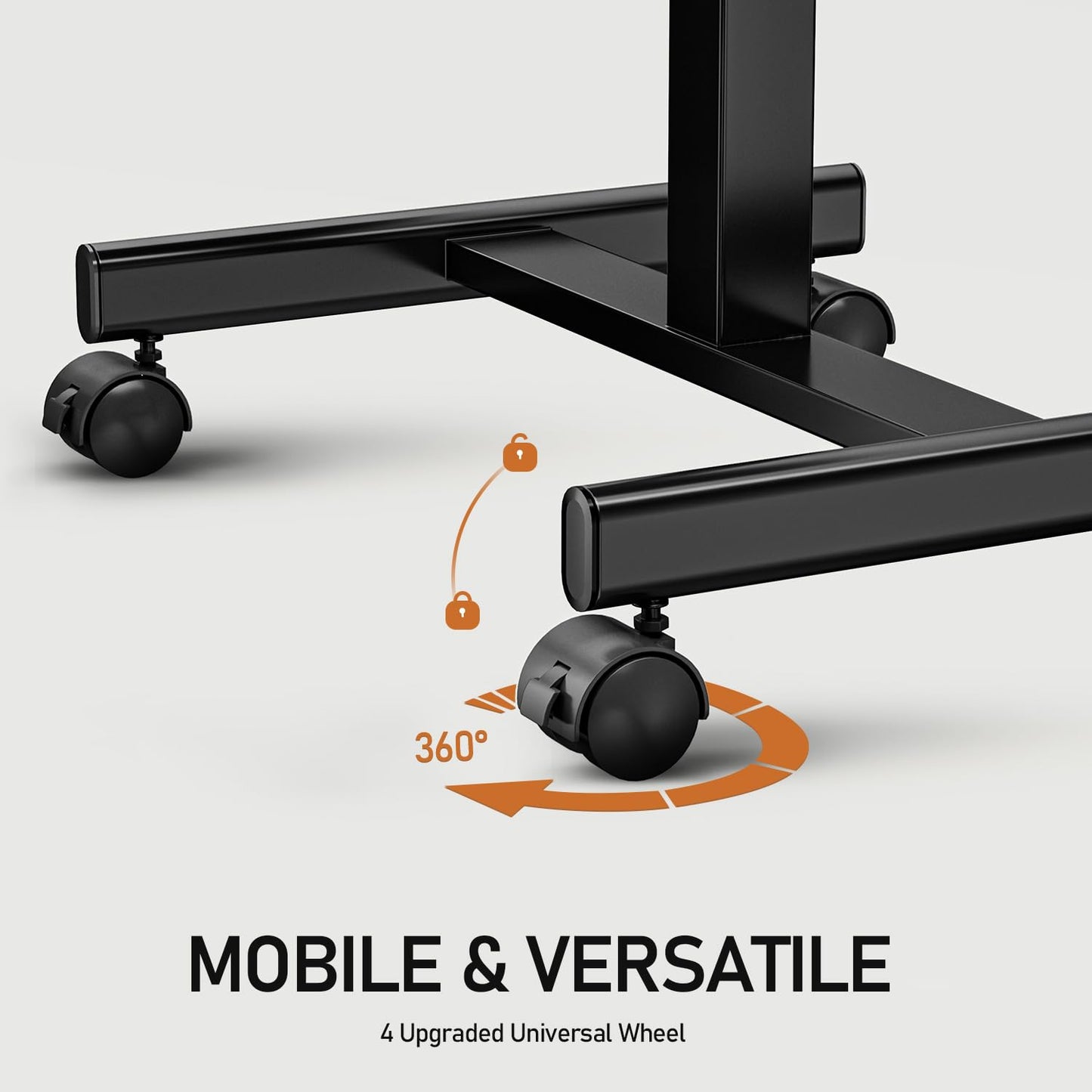 JUNHEDAMAI Mobile Standing Desk Adjustable Height, Portable Rolling Laptop Desk with Lockable Wheels and Hook, Sit Stand Up Desk, Standing Rolling Cart Desk with Gas Spring for Home, Office, Hospital