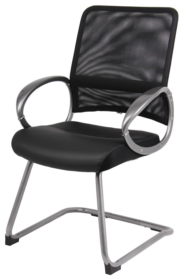 Boss Office Products Mesh Back Guest Chair with Pewter Finish in Black, 250 lb.