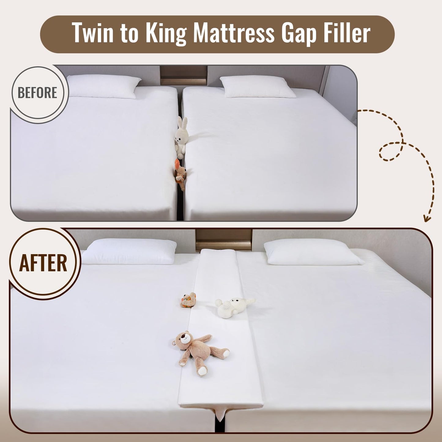 Vekkia 75 x 12 Extra-Wide & Thin Twin to King Converter- Split King Gap Filler (0-3") with Upgraded T-Shaped Design,Washable Cover, Fits Family Beds, Guest Room, Hotel & Vacation Rentals
