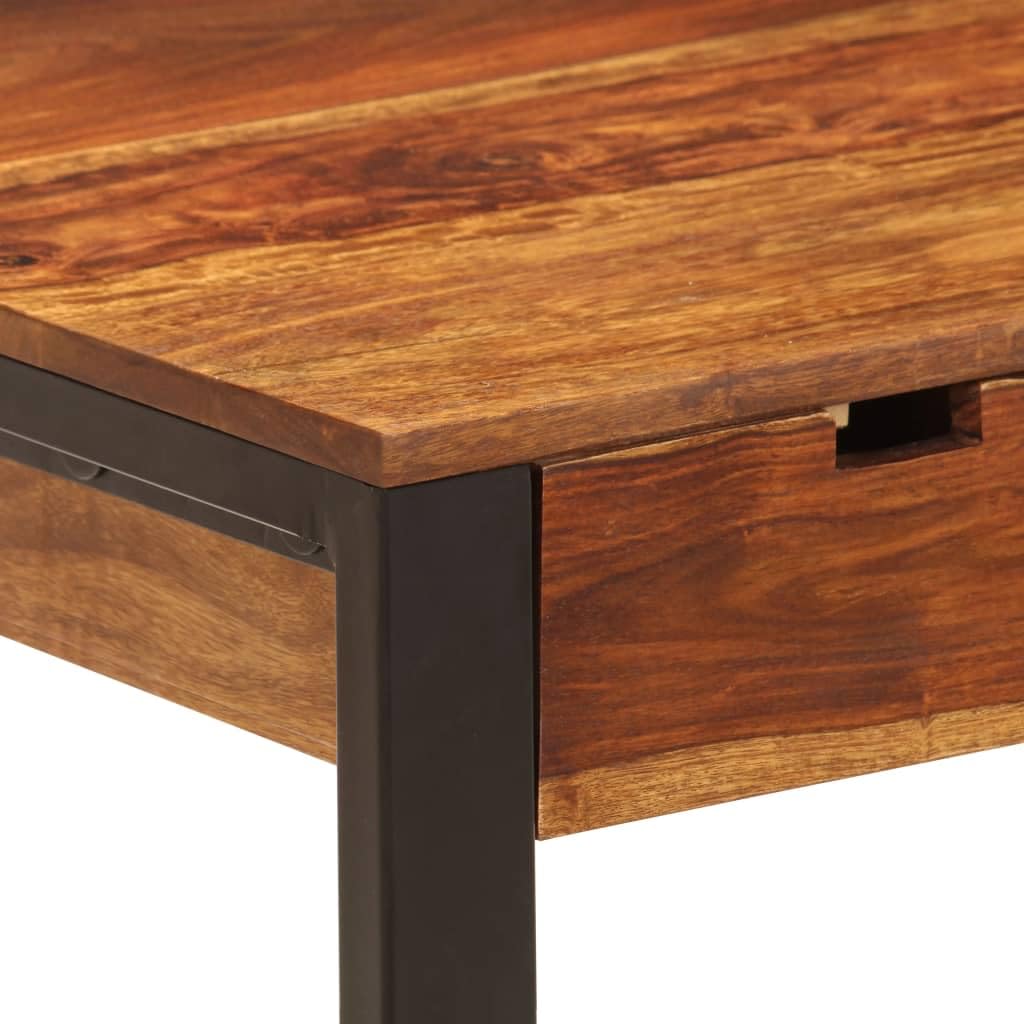 KHNLGFR Solid Acacia Wood Desk with 2 Drawers and Keyboard Shelf, 43.3"x21.7"x30.7" Steel Leg Computer Table for Home Office