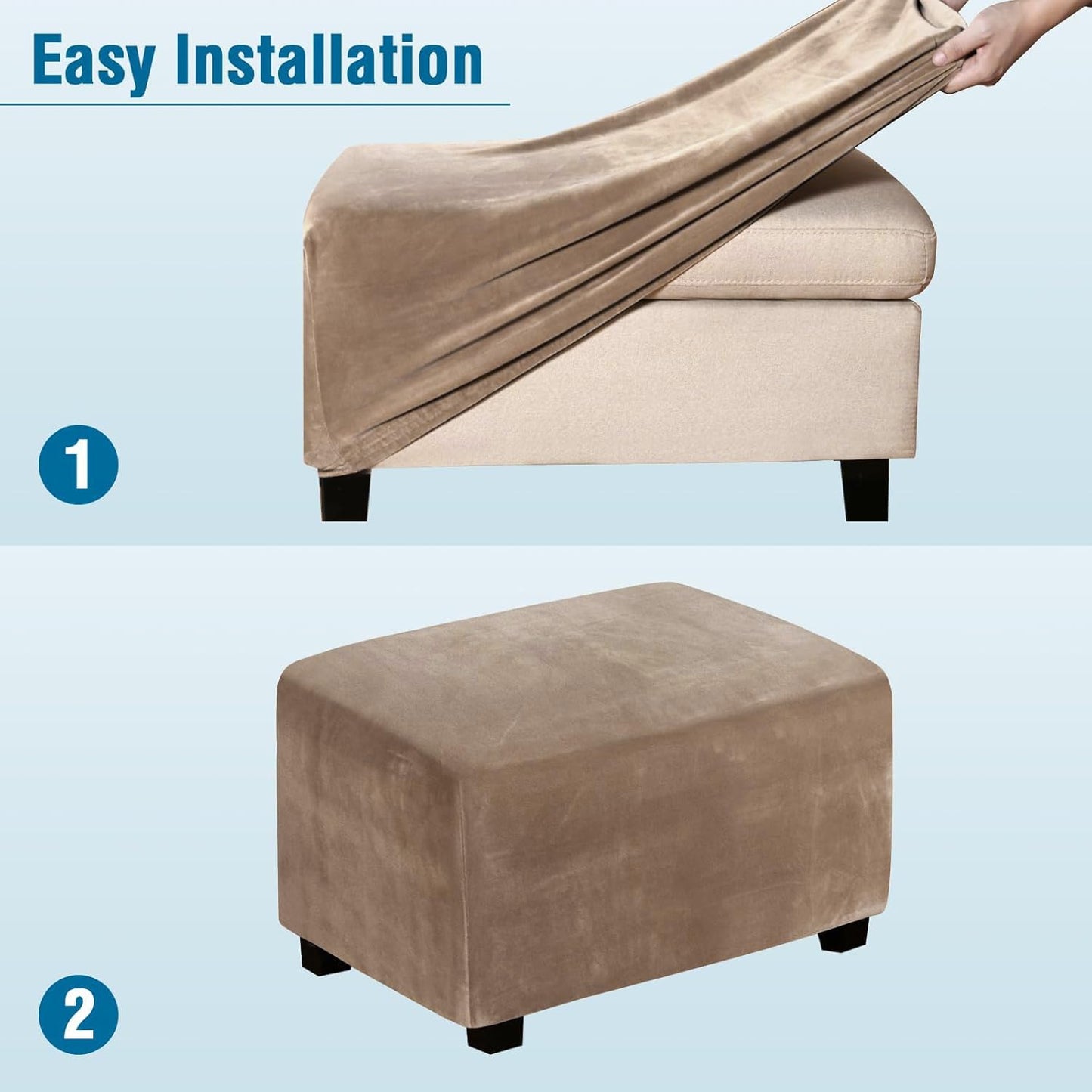 H.VERSAILTEX Real Velvet Plush 1 Piece Form Fit Stretch Rectangle Folding Storage Covers Ottoman Slipcovers Removable Footstool Protect Footrest Covers Elastic Bottom, Machine Washable(Large, Camel)