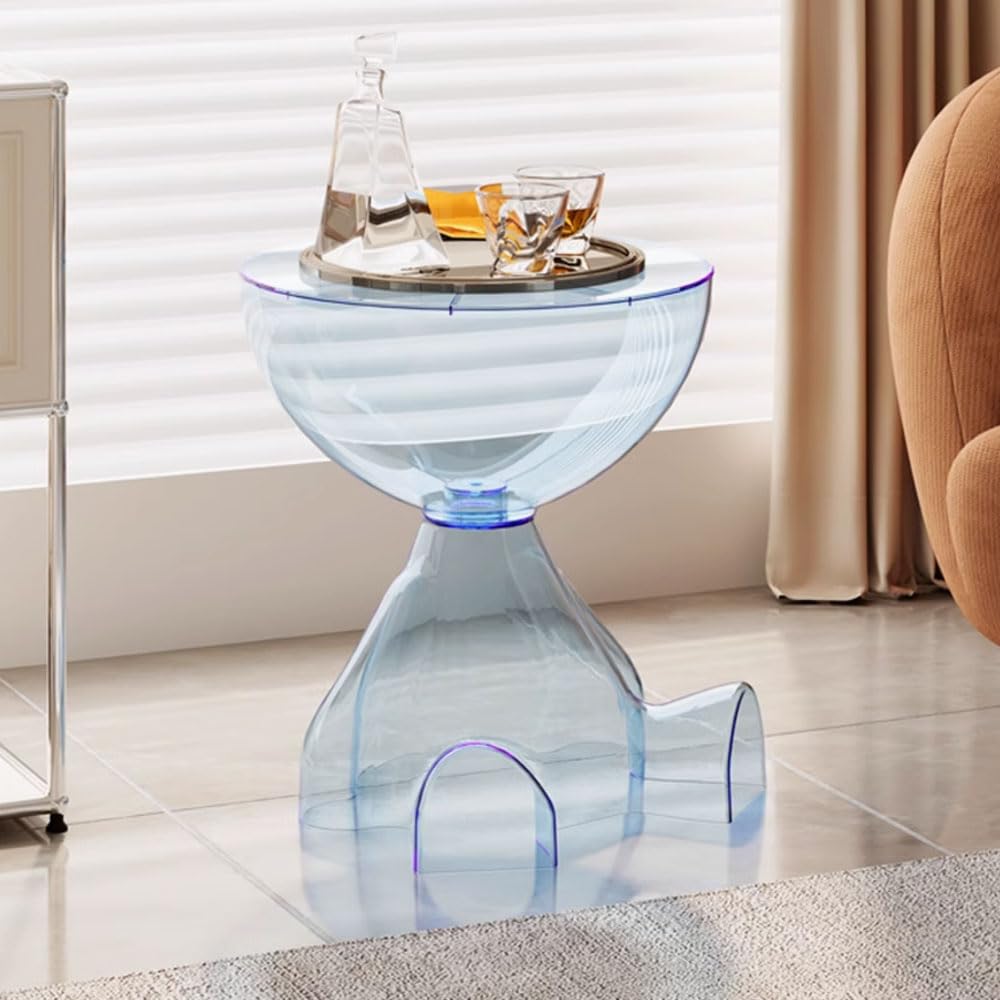 Side Table, Circle Coffee Tables, Sofa Table Nightstand, Small End Tables Accent Balcony Office, Modern Bedside Home Decor for Living Room, Bedroom, Small Spaces, Easy Assembly (Transparent Blue)