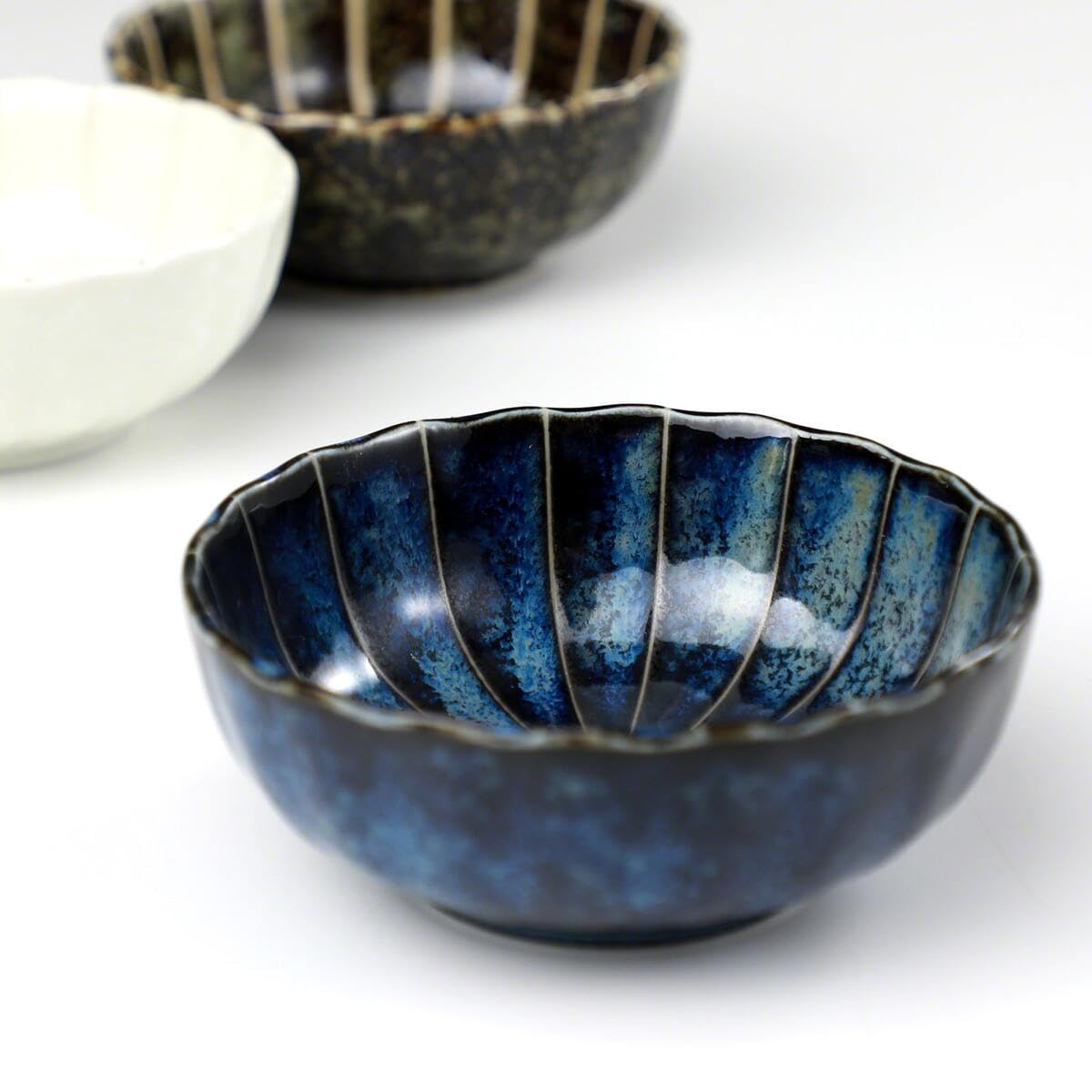 Asayu Japan Lotus Incense Holder for Sticks 4.1 inch (105 mm), Traditional Made in Japan Ceramic Ash Catcher and Brass Incense Burner Set - Navy Dark Blue Lotus