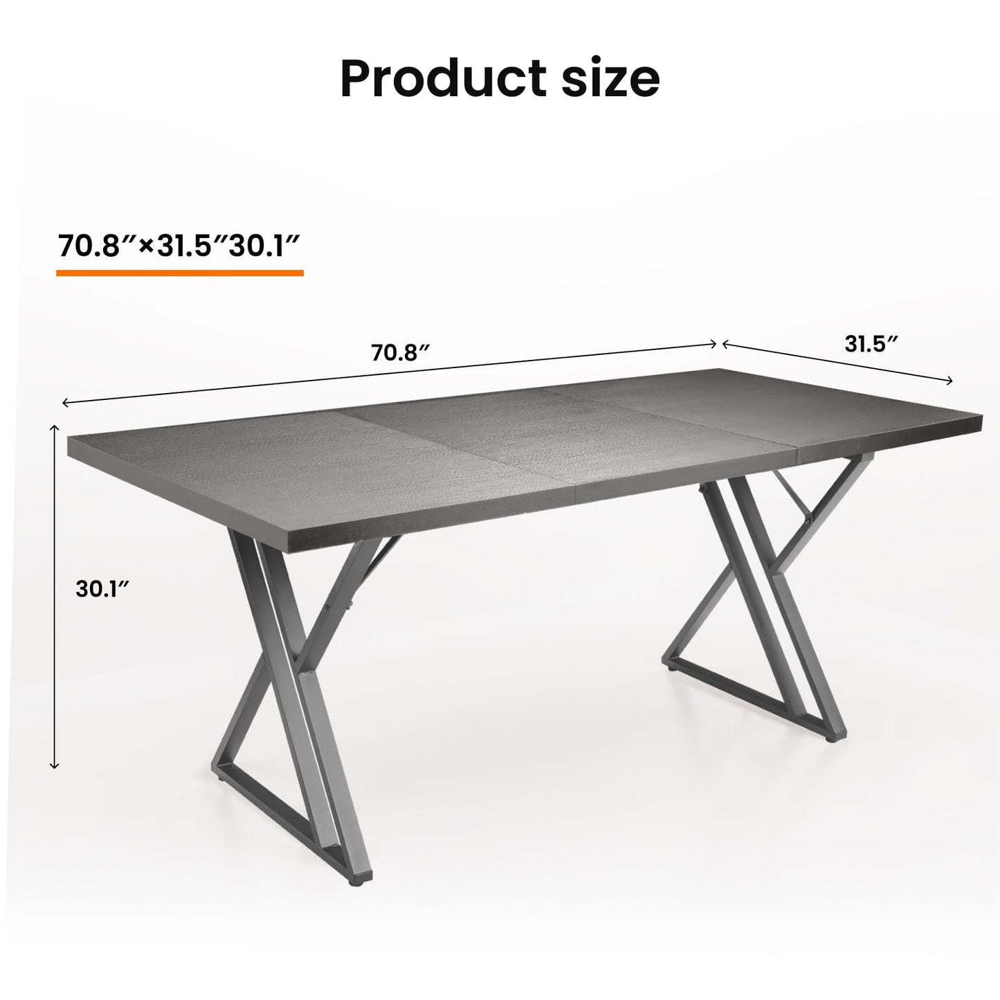 Younhomedge 70.9Inch Office Desk, Executive Office Desk，Modern Industrial Style, Z-Shaped Table Legs, Country Black Wood Grain Top, for Home Office, Study, Conference (Ash Black)