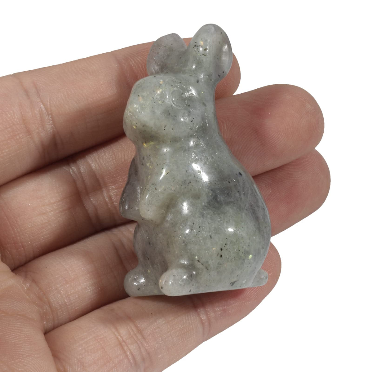 Loveliome Natural Gemstone Crystal Rabbit Figurine, Hand Carved Bunny Statue, Collectible Stone Animal Decor for Shelf, Desk & Gifts, 2 Inch Labradorite