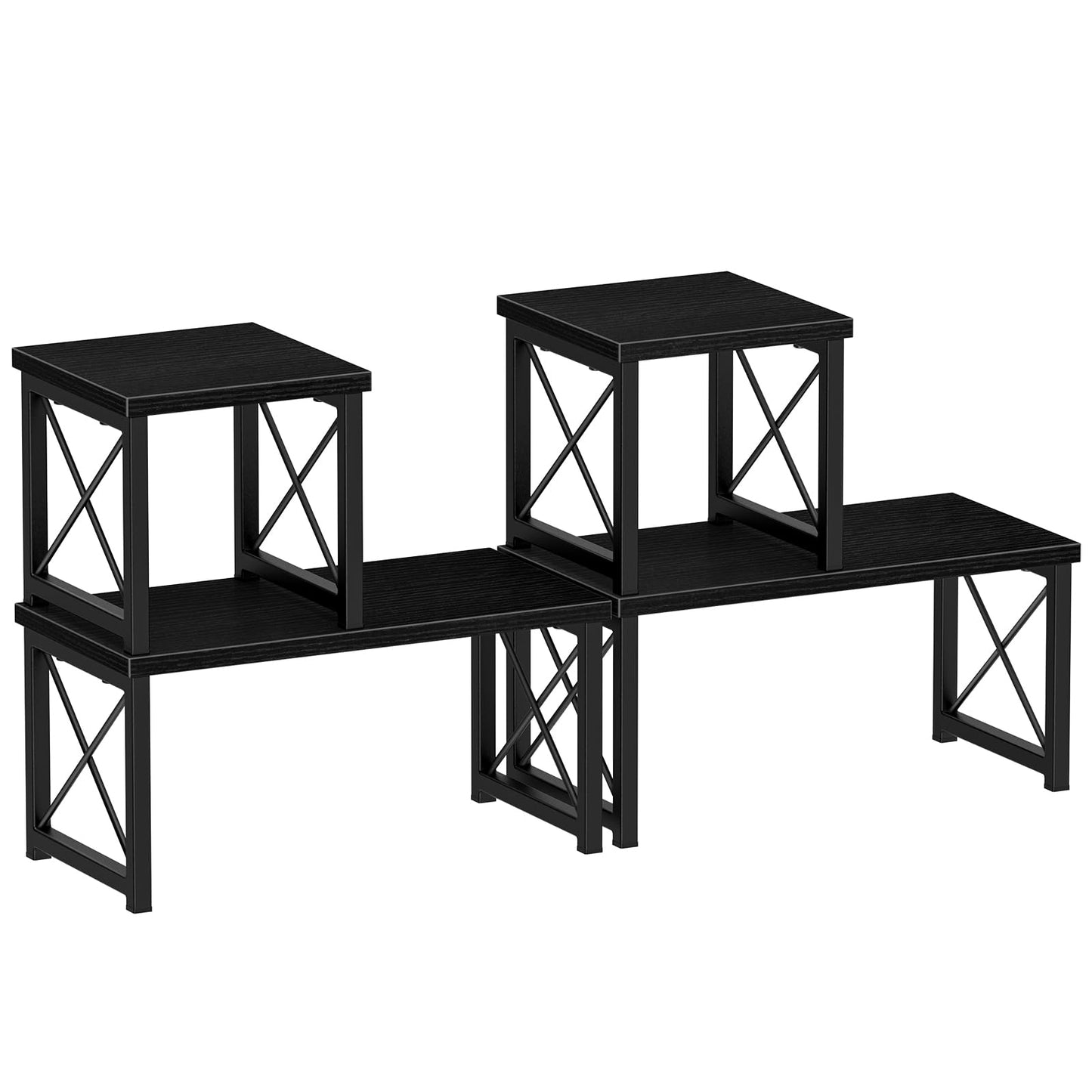 Honiter 2 Sets Desk Shelf, Desktop Organizer Shelf, Freestanding Small Bookshelf Desk Organizer, 2 Tier Independent Stackable Desktop Shelves, Desktop Office Storage Rack Display Shelf, Black