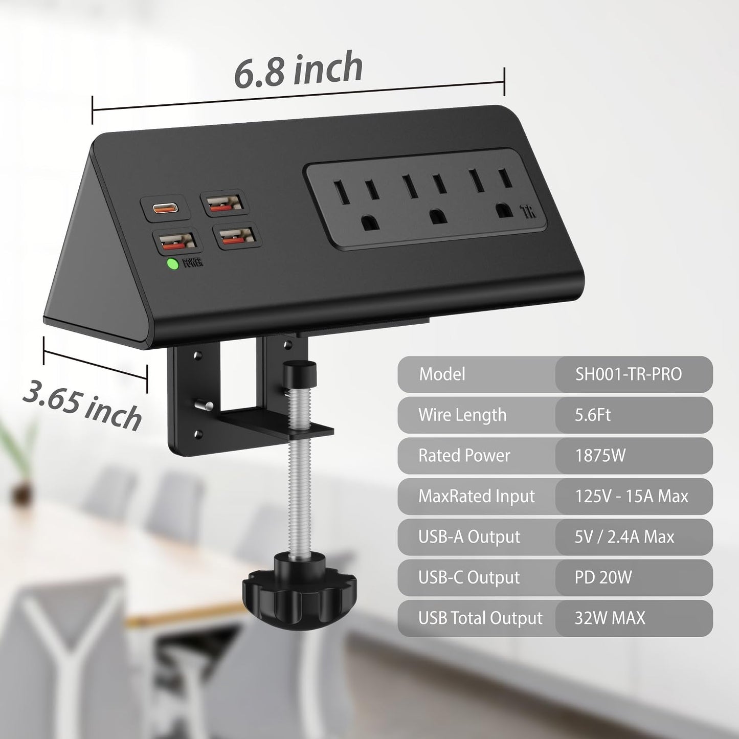Desk Clamp Mount Power Strips, 4 USB Ports& 3 AC Outlets Charging Station, PD 20W Fast Charging USB C, 6Ft Extension Cord Desktop Power Hub, Home Office Desk Accessories, 2-Pack (Black)