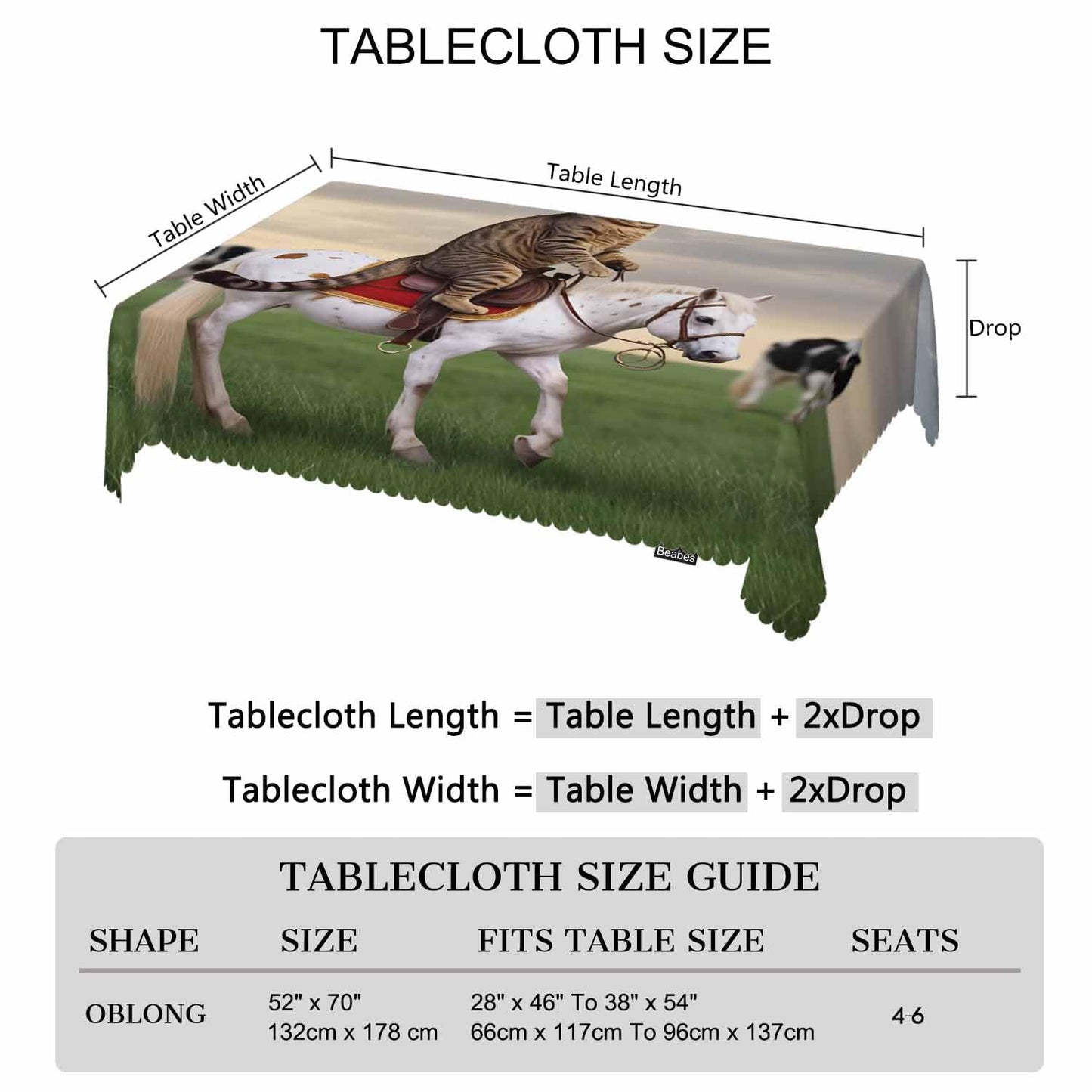 Beabes Cat Cowboy Kitchen Tablecloth Funny Cat On Horse Farm Cows Indoor Outdoor Table Cover Anti-Oil Table Cloths for Wedding Banquet Dinner Tablecloths, 52x70 Inch(4-6 Seats)