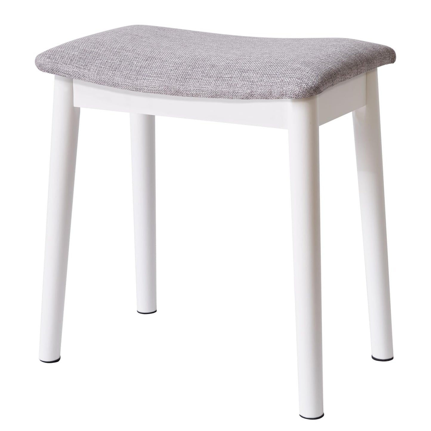 IBUYKE Saddle Cushion Vanity Stool Chair, Foot Rest Stool with Solid Wood Legs, Modern Vanity Bench Ottoman for Piano, Upholstered Seat for Bedroom, Entryway, White Legs&Light Gray WBD007WG