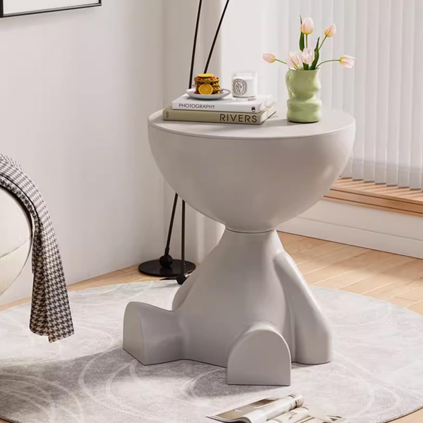 Side Table, Circle Coffee Tables, Sofa Table Nightstand, Small End Tables Accent Balcony Office, Modern Bedside Home Decor for Living Room, Bedroom, Small Spaces, Easy Assembly (Grey)