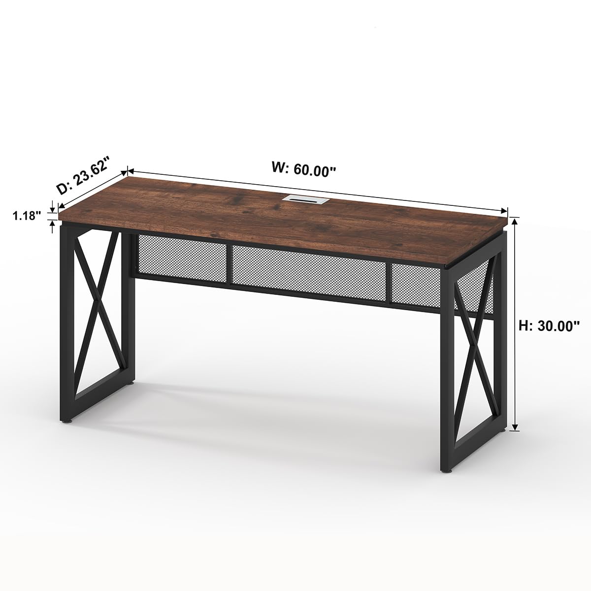 BON AUGURE 60 Inch Computer Desk for Home Office, Industrial Metal Wood Desks, Farmhouse Large Writing Table, Modern Sturdy Gaming Desk (Rustic Oak)