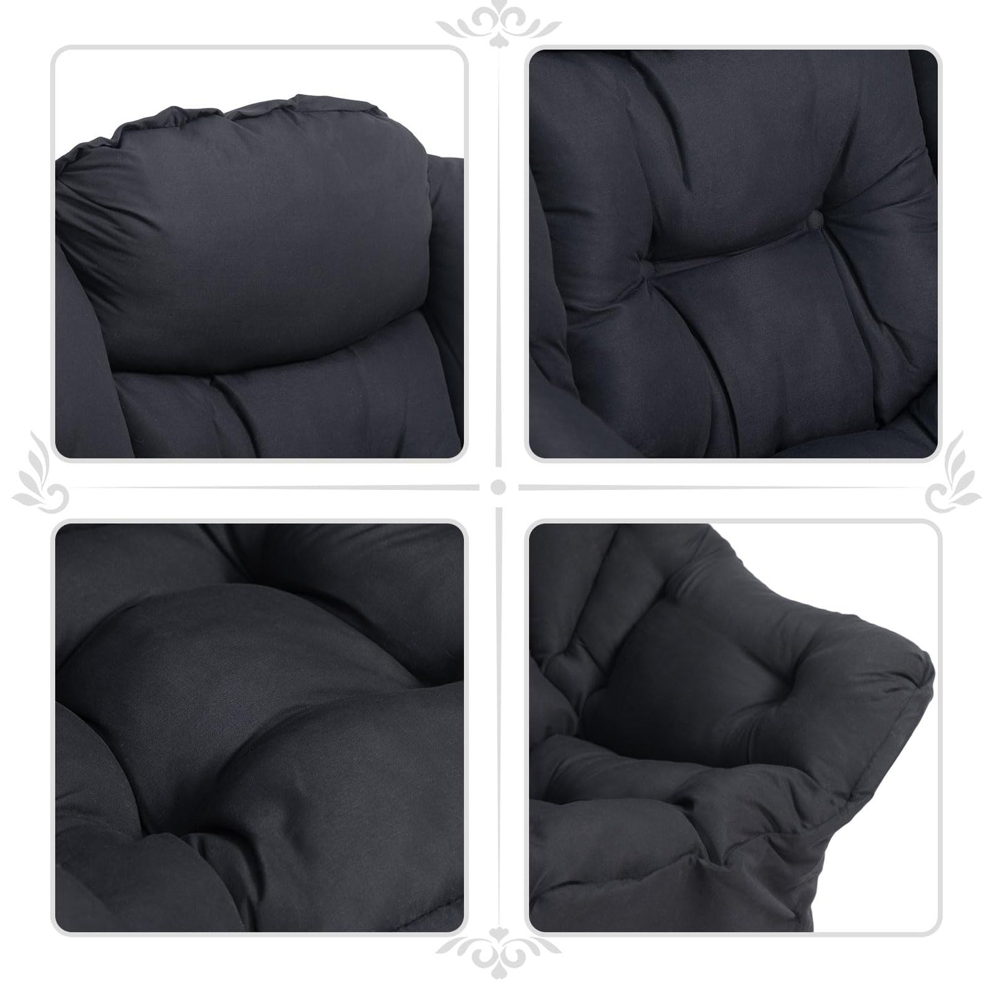 HollyHOME Lazy Chair with Foldable Ottoman, Accent Comfy Lounge Armchair and Folding Footrest Stool, Leisure Sofa Reading Chair and Footstool for Living Room, Bedroom, Dorm,Black