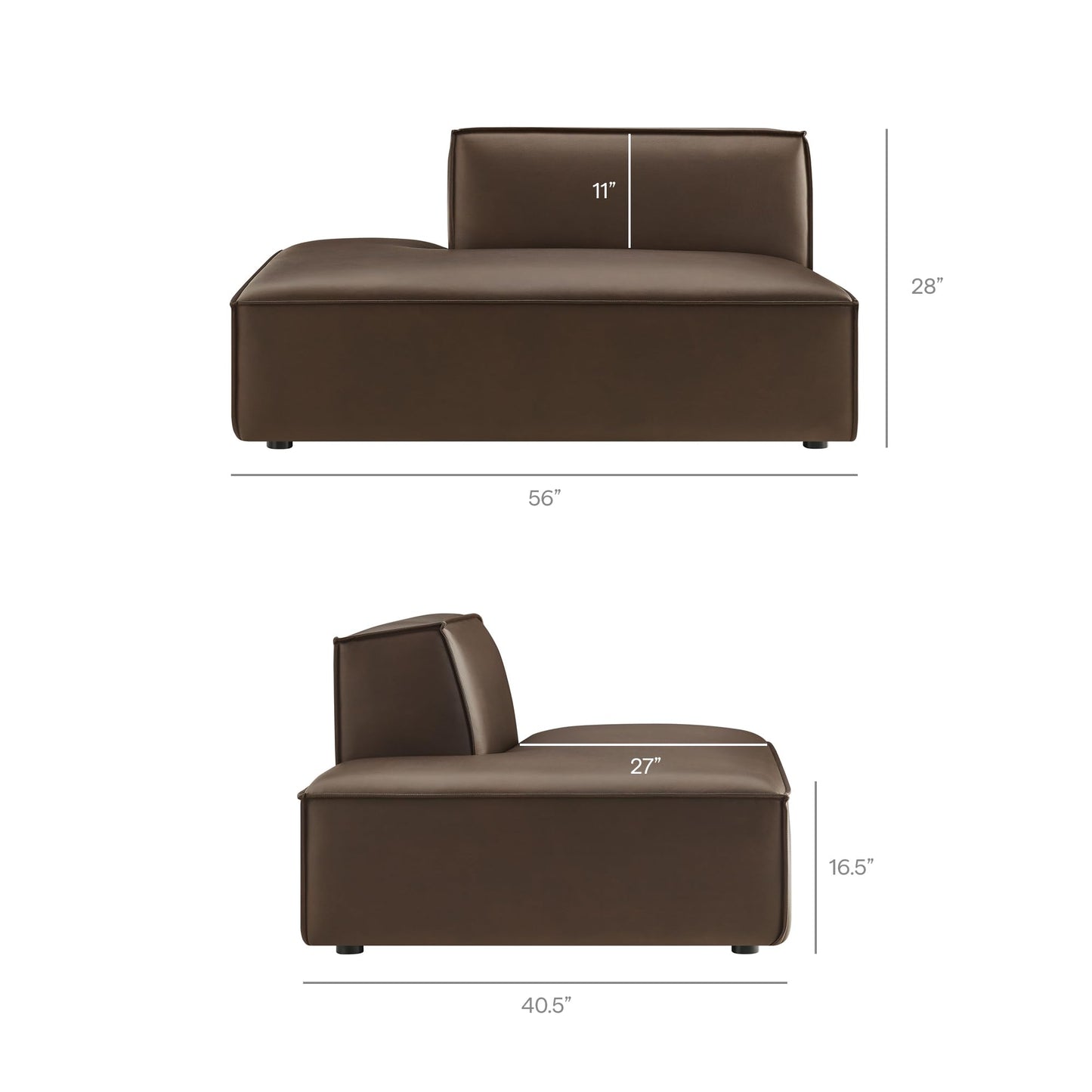 Modway Restore Faux Leather 6-Piece Modular U-Shaped Armless Sectional Sofa in Espresso – Vegan Leather Couch with Left-Facing Chaise, Right-Facing Armless Chaise, and Two Armless Chairs