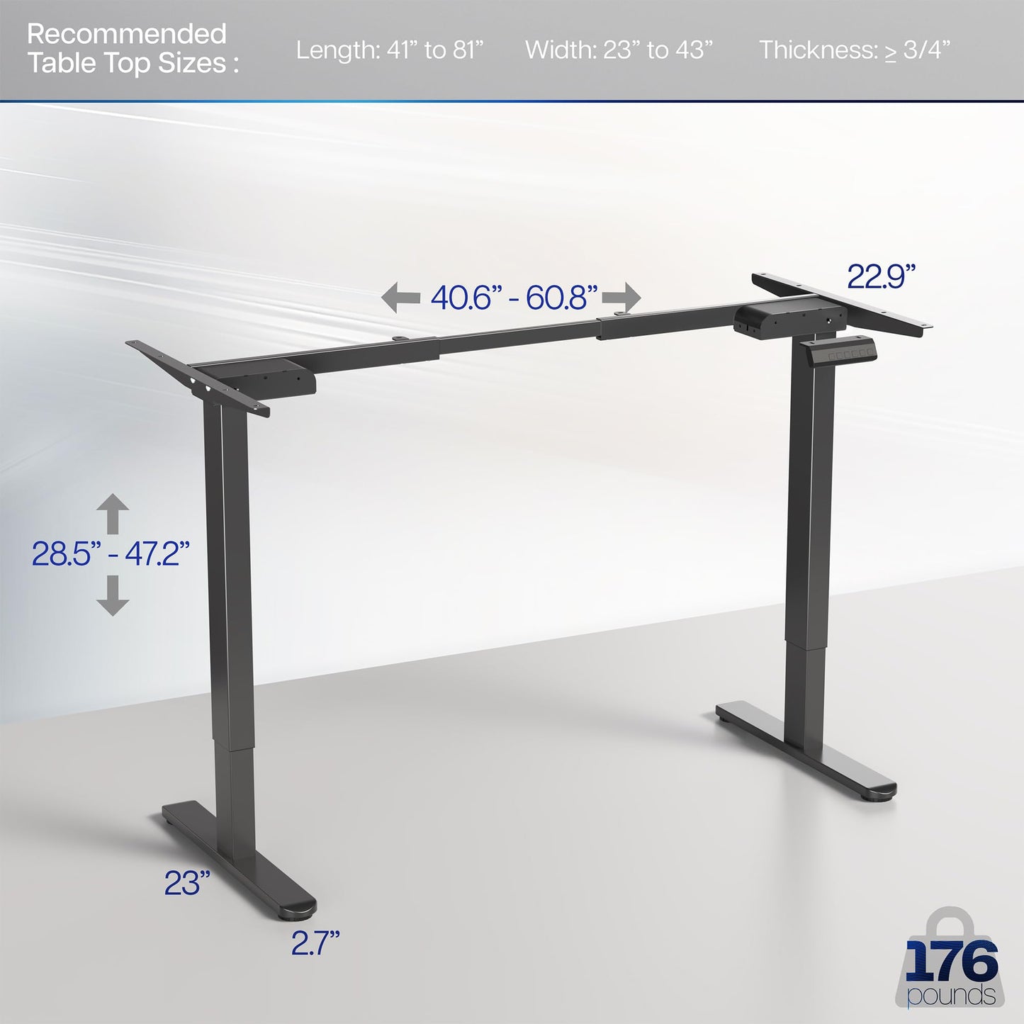 VIVO Electric Dual Motor Standing Desk Frame for 41 to 81 inch Table Tops, Frame Only, Ergonomic Standing Height Adjustable Base with Push Button Memory Controller, Black, DESK-V122EB