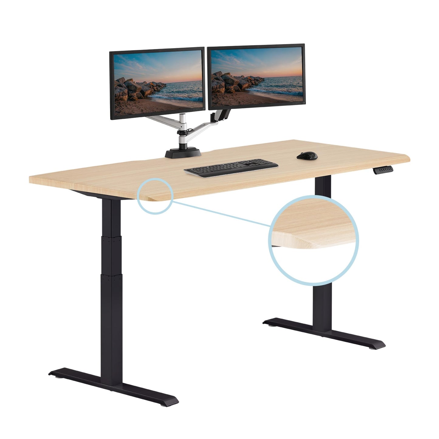 Vari ComfortEdge 72x30 Inch Adjustable Electric Standing Desk – Sit Stand VariDesk with Memory Presets, Sloped Edge, 180 LB Capacity + Tool-Free Assembly (Light Wood Top/Black Legs)