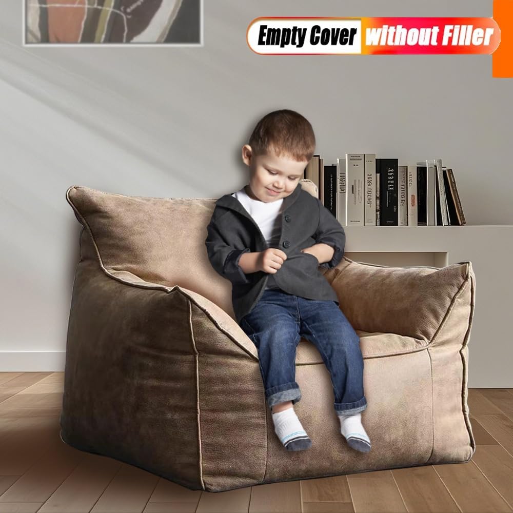SXBCyan Bean Bag Chair Bean Bag Cover （No Filler） Luxury Single Lazy Sofa Cover PU Faux Suede Leather Bean Bag Pouf Chair for Bedroom Living Room Garden, Bean Bag Cover (Color : Retro Beige)