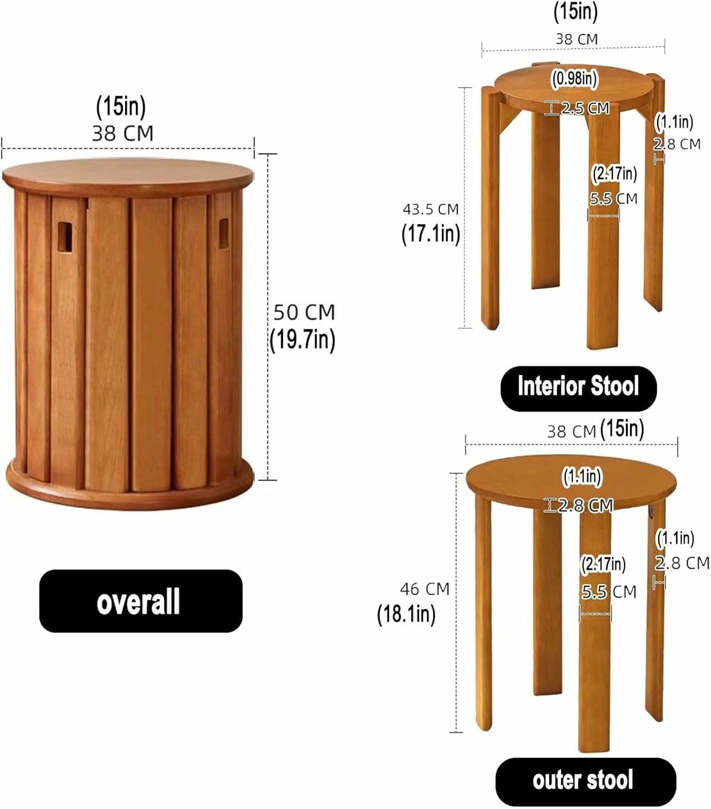 AFLEPCBRQ 4-in-1 Dining Chair,ulti-Use End Table and Chair，Stackable Stools Set of 4,Modern Farmhouse Side End Tables,One Piece for Two Purposes Stackable Stools