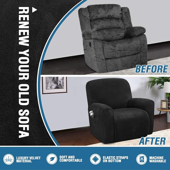 H.VERSAILTEX Velvet Stretch Recliner Couch Covers 4-Pieces Style Recliner Chair