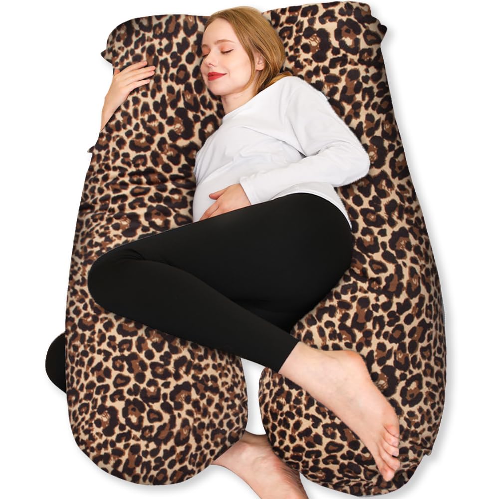 Chilling Home Pregnancy Pillows, U Shaped Maternity Pillow for Pregnant Women with Velvet Removable Cover, 55 inch Pregnancy Pillows for Sleeping, Body Pillows for Adults Full Support, Leopard Print