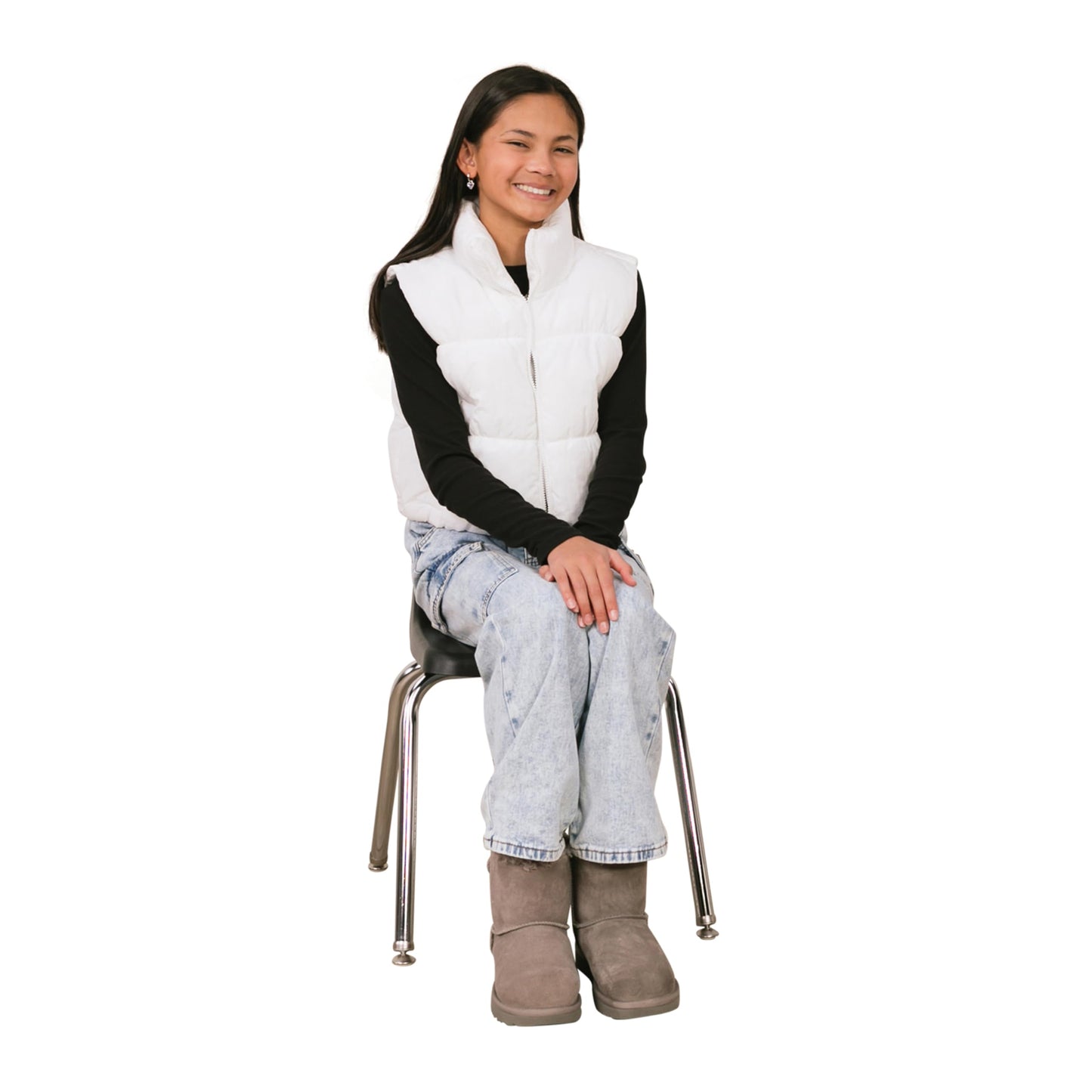 FDP 16" School Stack Chair, Stacking Student Seat with Chromed Steel Legs and Swivel Glides for Classroom, Homeschool or Office - Black, 11560-BK
