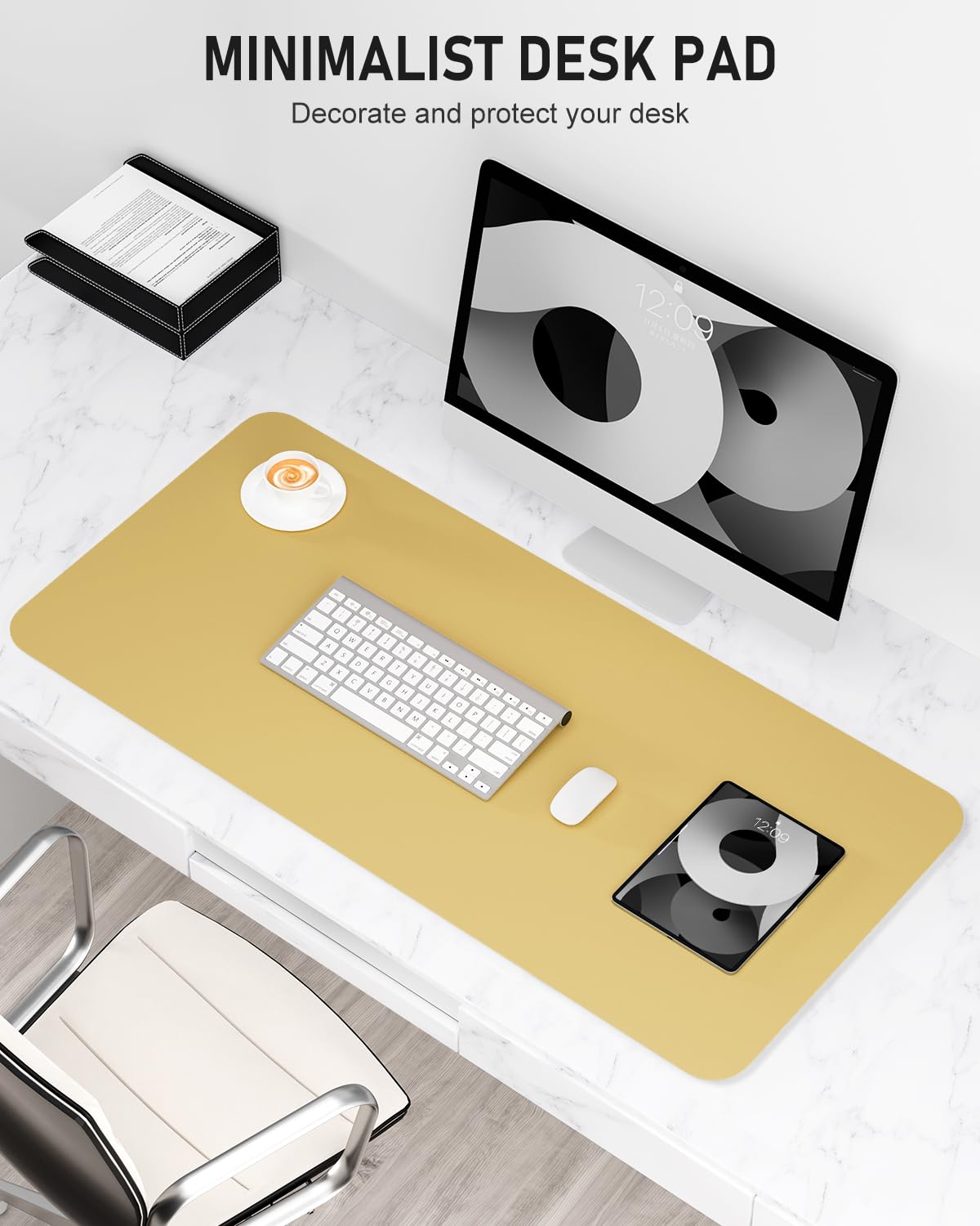 Niniubye Desk Pad, 35.5" x 17" PU Leather Non-Slip Desk Mat Large Mouse Pad for Desktop, Waterproof Laptop Computer Writing Mat for Office, Home, Work, Gaming, Pale Yellow