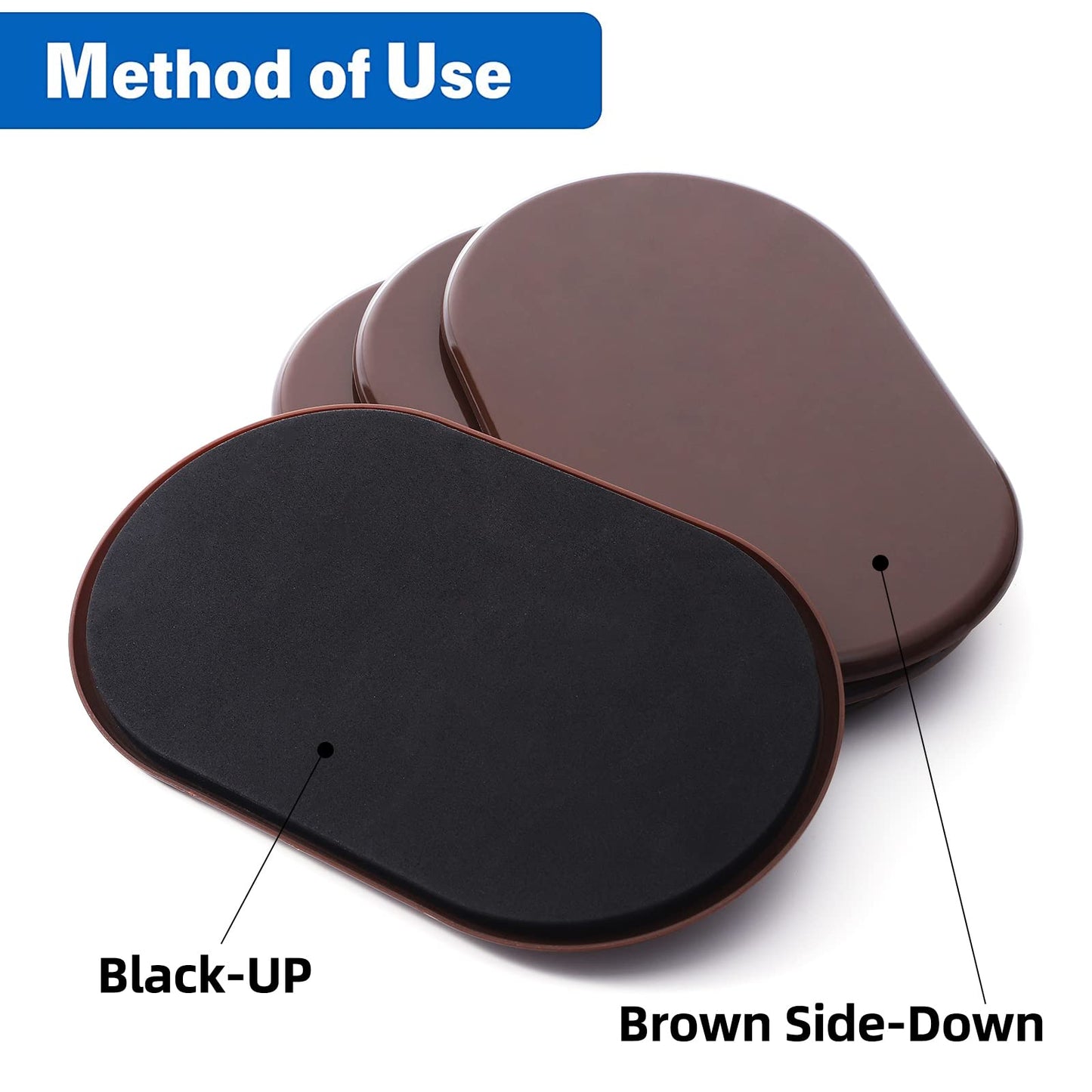 Kayzn Reusable Large Furniture Movers Sliders for Carpet - 8 Pack 9-1/2" x 5-3/4" Oval Furniture Moving Pads for Heavy Duty Furniture Sliders, Effortless Moving and Surface Protection