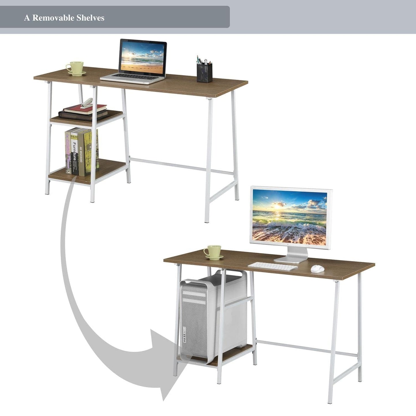 Convenience Concepts Designs2Go Trestle Wood Metal Desk, Driftwood/White