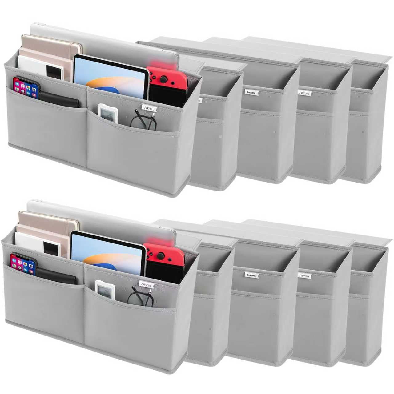 JOYYTUU 10 Pack Desk Side Hanging Organizer, Adhesive Storage Bag with Pockets for Magazine Ipad Notebook, for End Tables Home Office Desks Computer Workstations Dressing Table, Grey