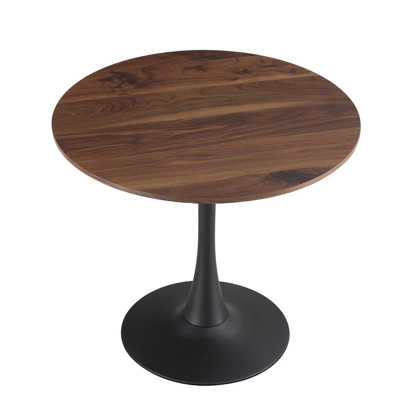 HYYTEIBL 31.2" Round Tulip Dining Table for 2-4 People with Walnut Top and Black Metal Pedestal Base, Mid-Century Modern Small Space Table for Kitchen, Living Room, Cafe