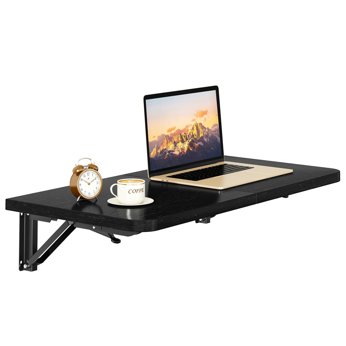 IBUYKE Wall Mounted Folding Table, Floating Wall Desk for Small Spaces, Fold Down Laundry Shelf with Heavy-Duty Brackets, Wall Table for Home Office/Bar/Kitchen/Dining Black UTVT005B