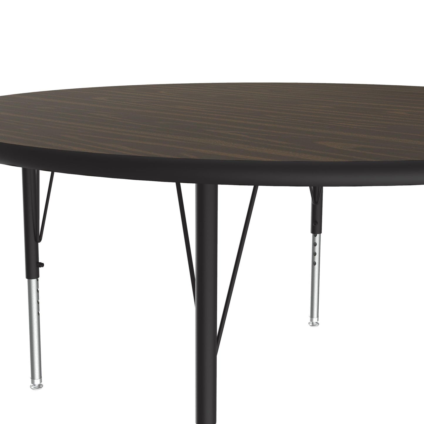 Correll 48" Round Classroom Activity Table, Height Adjustable (19"-29"), Walnut Durable Thermal Fused Laminate, School Furniture, Made in The USA