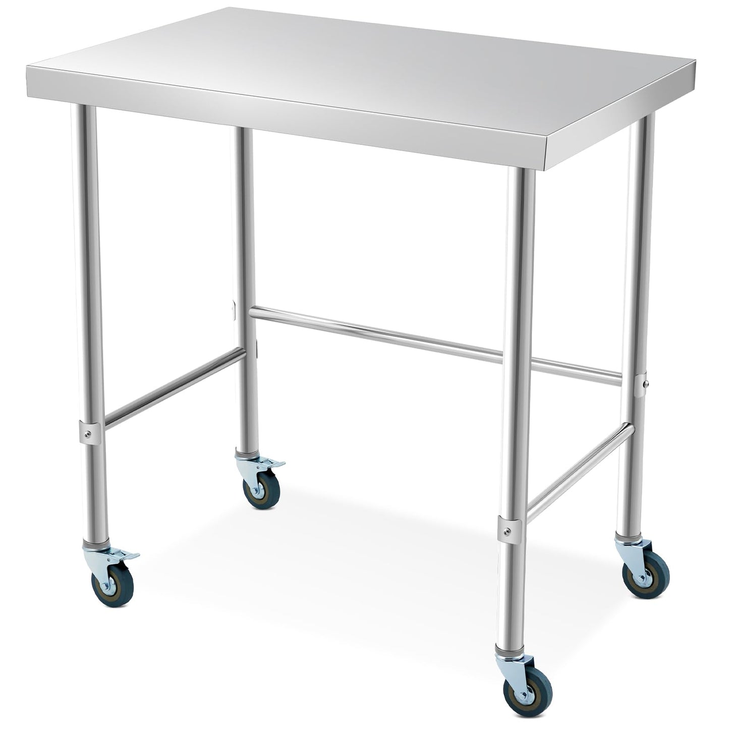 GarveeTech Stainless Steel Table Without Bottom Shelf 36x24 in with Wheels, Commercial Home Kitchen Prep Work Table with Open Base