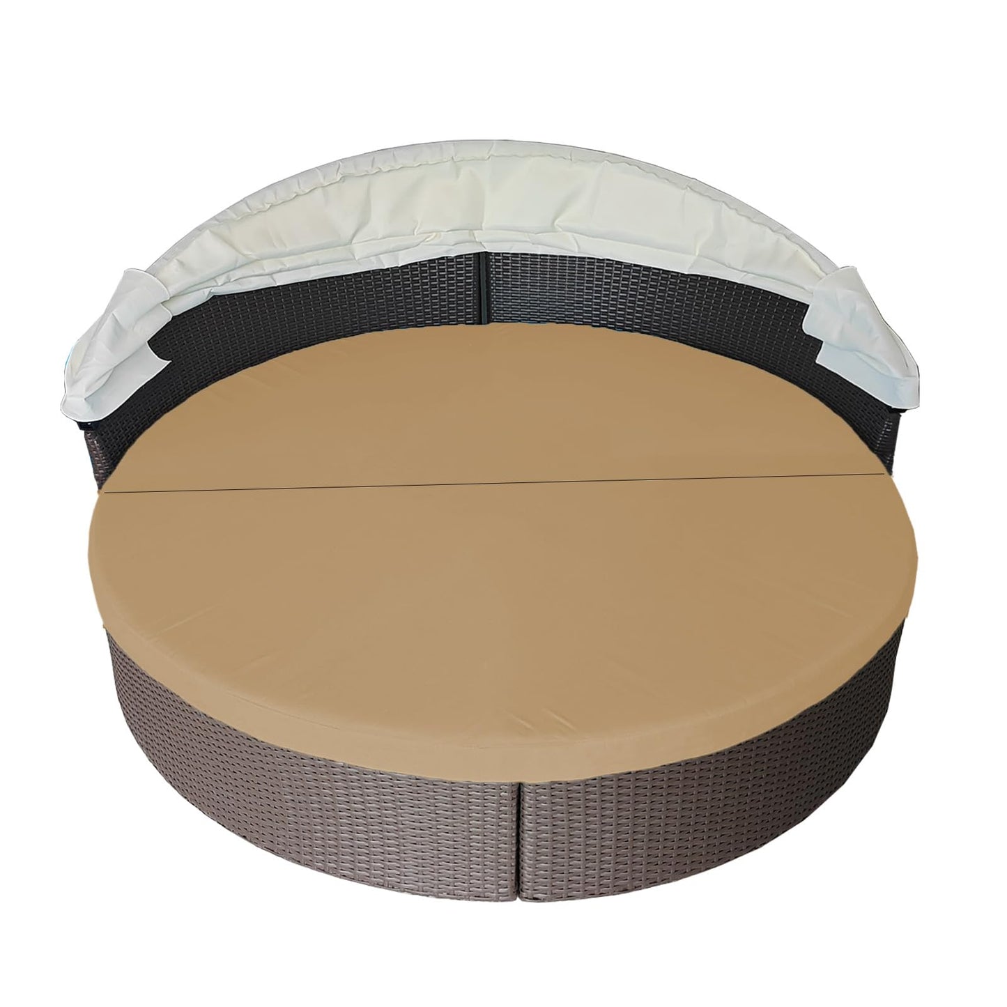 WQZWDFC Splicing Outdoor Daybed Cushion Cover 66" Patio Round Sunbed Cushion Covers Circle Daybed Couch Mattress Replacement Slipcover (Khaki)