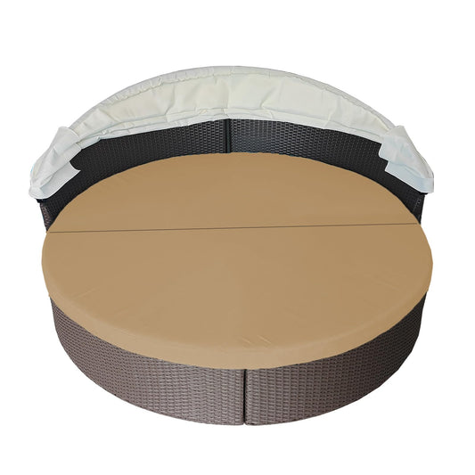 WQZWDFC Splicing Outdoor Daybed Cushion Cover 66" Patio Round Sunbed Cushion Covers Circle Daybed Couch Mattress Replacement Slipcover (Khaki)