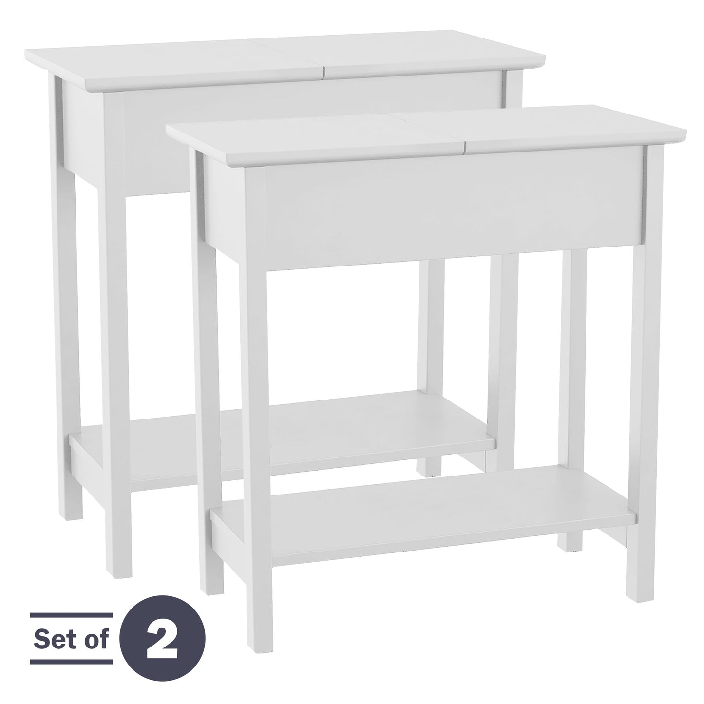 Flip Top Console Table – Set of 2 White End Tables with Hidden Hinged Storage Compartment and Lower Shelf for Living Room or Bedroom by Lavish Home