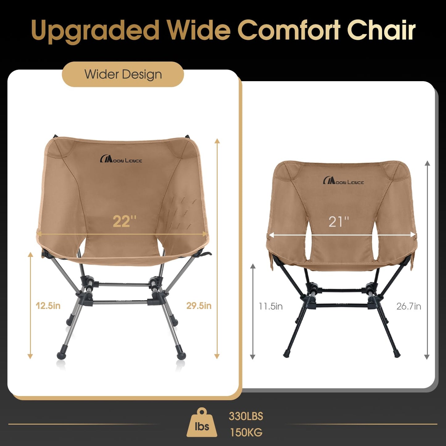 MOON LENCE Portable Camping Chair Plus, Larger & Roomier, Compact and Lightweight Still, Folding Chair for Backpacking & Hiking, 330Lbs Capacity (Desert Rust)